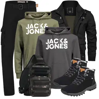 Outfit mit DunkelGrau/Grau/Schwarz/Dunkelgrün Sport Sweatshirt/Damen Pullover/Ausgefallener Hoodie/Vintage Hoodie/Hoodie/Sport Hoodie/Unisex Hoodie Jack & Jones "Cool Outfit"