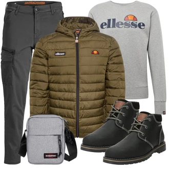 Outfit mit Schwarz/Dunkelgrün Lederjacke/Klassischer Stiefel/Schnürstiefelette/Schnürschuh/Gefütterte Stiefelette/vegane schuhe Dockers by Gerli "Cooles Outfit"