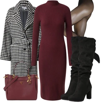 Zima Outfit s Černá Kozačka Na Podpatku/Dlouhá Kozačka/Kozačka nad Kolena/Bota se širokým nohavici/Špičatá Kozačka/Kozačka po Kolena About You "Módní zimní outfit"