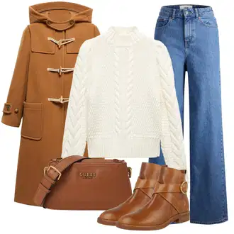 S páskem Dlouhé Outfit s Modrá/Světle modrá Džín s Širokou Nohavicí/Vintage džíny/Baggy Džíny/Džíny Volného Střihu/Džíny Culottes jjxx "Stylový zimní outfity"