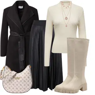 Outfity na zimu s Černá/Šedá/Tmavě šedá Sukně do Délky Lýtka/Křesťanská Sukně/Dlouhá Sukně/Maxi Sukně/Midi Sukně/Moderní Sukně/Plisovaná Sukně/Sukně Pro Matriku Vila "Stylový zimní outfity"