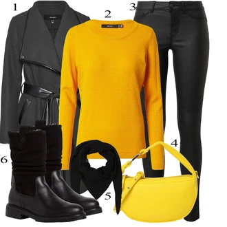 Outfits for chubby mit Črna/Bela Usnjena Hlača/Pajkice Leginge v Videzu Usnja/Usnjena pajkica/Treggings/Skinny Hlače/Hlače iz Imitacije Usnja Pieces "Zimski outfit"