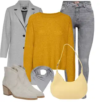 Outfit s Šedá/Světle šedá Kabát s Úzkým Střihem/Kašmírový Kabát/Pletený Kabát/Midi Kabát/Zimní Kabát Vlněný kabát/Blazerový Kabát/Vlněný Fleecový Kabát/Lehký Kabát/Pletený Fleecový Kabát Only "Módní zimní outfit"