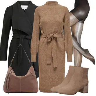 Outfit s Černá/Tmavě šedá Vlněný Fleecový Kabát/Lodenový kabát/Kašmírový Kabát/Zimní Kabát Vlněný kabát/Pletený Kabát/Scuba Kabát Vila "Stylový zimní outfity"