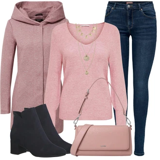 Outfit s Růžová/Fialová/Hnědá/Červená Pletený Kabát/Kabát s Kapucí/Pletený Fleecový Kabát/Zimní Kabát Vlněný kabát/Fleecový Kabát/Lodenový kabát/Vlněný Fleecový Kabát Only "Perfektní na zimu"