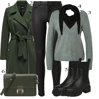 Outfits for chubby mit Črna/Bela Usnjena Hlača/Pajkice Leginge v Videzu Usnja/Usnjena pajkica/Treggings/Skinny Hlače/Hlače iz Imitacije Usnja Pieces "Zimski outfit"