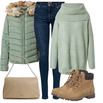 Outfit s Světle modrá/Světle zelená/Zelená Vodopádový Svetr/Kašmírový Svetr/Mohair Pullover/Svetr bez Ramínek/Oversize Svetr/Zimní Svetr/Svetr s přehozem About You "Teplé zimní oblečení"