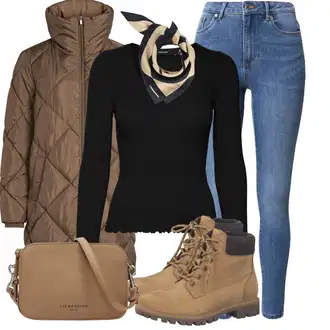 Outfit s Bílá/Tmavě modrá/Béžová/Černá Bandana/Šál/Pokrývka hlavy Šátek na hlavu Tommy Hilfiger "Zimní look"