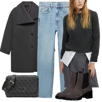 Outfit sa Siva/Crna/Tamnosiva Kaban Kaput/Prijelazni Kaput/Zimski Kaput Vuneni kaput/Kaput od Kašmira/Vuneni Kaput/Oversize Kaput/loden kaput/Kaput Tri Četvrtine Mango "Cool zimski outfit"
