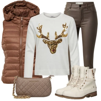 Lehké Outfit s Béžová/Bílá/Khaki/Krémová Kozačka Šněrovací Kotníková Bota/Bojová Bota/Motorkářská bota/Plochá Kotníková Bota/Kotníková Bota s Podšívkou Mustang "Stylový zimní outfity"