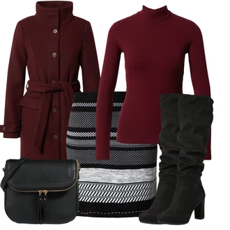 Oblečení se sukní Zima s Černá Kozačka Na Podpatku/Dlouhá Kozačka/Kozačka nad Kolena/Bota se širokým nohavici/Špičatá Kozačka/Kozačka po Kolena About You "Stylový zimní outfity"