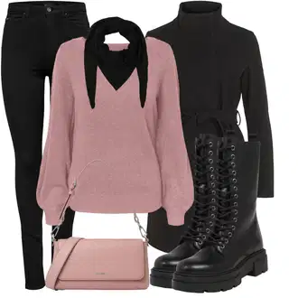 Kombinacije za zimu Gotički sa Crna Čizma na Vezanje/Motociklistička čizma/Klasična čizmica/Borbena Čizma About You "Outfit za zimu"Look: Vanjski, Egirl, Techno, Punk, Gotički