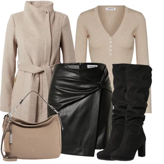 Outfity s botami s Černá Kozačka Na Podpatku/Dlouhá Kozačka/Kozačka nad Kolena/Bota se širokým nohavici/Špičatá Kozačka/Kozačka po Kolena About You "Zimní outfit pro volný čas"