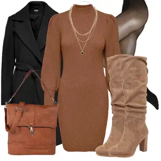 Outfit s Černá/Tmavě šedá Lodenový kabát/Vlněný Kabát/Zimní Kabát Vlněný kabát/Midi Kabát/Kašmírový Kabát Only "Módní zimní outfit"
