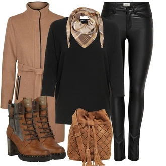 Vysoké Podpatky Outfit s Hnědá Šněrovací Kotníková Bota/Vintage Kotníková Bota/Kotníková Bota Na Podpatku/Bojová Bota/Kotníková Bota s Podšívkou/Motorkářská bota/Kožená kotníková bota/Vintage kozačka Mustang "Outfity na zimu"