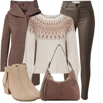 Mom Outfit s Hnědá/Fialová/Šedá Zimní Kabát Vlněný kabát/Lodenový kabát/Kabát s Kapucí/Vlněný Fleecový Kabát/Pletený Fleecový Kabát/Pletený Kabát Only "Zimní look"Look: Emo, Mom, Venkovní, Příliš oblečený, Univerzitní