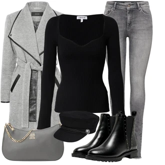 Outfit s Černá/Tmavě modrá/Šedá Kšiltovka Armádní Čepice About You "Zimní look"