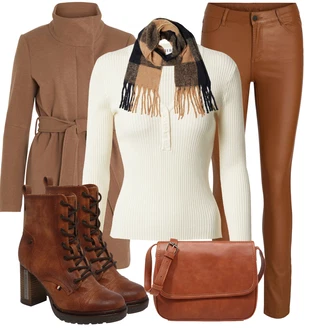 Stojáček Outfit s Hnědá/Šedá/Béžová/Khaki Přechodový Kabát/Zimní Kabát Vlněný kabát/Midi Kabát/Trenčkot/Kašmírový Kabát/Vlněný Fleecový Kabát/Lodenový kabát/Kabát s Úzkým Střihem Vila "Vánoční outfit"