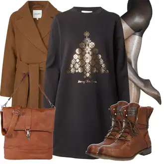 Výstřih na ramena třpytem Outfit s Stříbrný/Hnědá/Béžová/Černá/Šedá Zimní Pletené Šaty/Svetrové Šaty/Pouzdrové Šaty S Dlouhým Rukávem/Zimní šaty s dlouhým rukávem/Nadměrná velikost šatů/Vánoční šaty About You "Perfektní na zimu"
