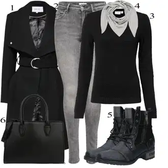 Black Outfits Off-Shoulder mit Temno siva/Svetlo siva/Siva Only "Zimski outfit"