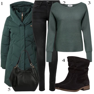 Black Outfits mit Temno zelena/Zelena/Turkizna Pletene velika velikost/Pulover Only "Zimski outfit"