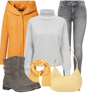 Outfit s Šedá/Khaki/Hnědá/Béžová Kozačka Plochá Kotníková Bota/Gumová Kotníková Bota/Nepromokavá Kozačka/Kožená bunda/Motorkářská bota/Kotníková Bota s Podšívkou/Klasická Kozačka Tamaris "Outfity na zimu"