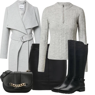 Cyklistika Outfit s Šedá/Světle šedá Svetr s copánkovým vzorem/Svetr se zipem/Svetr s límečkem Edited "Trendový zimní vzhled"Look: Na Plachtění, Cyklistika