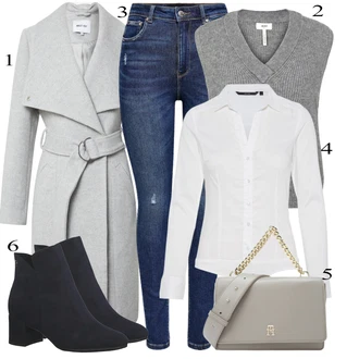 Ovratnik s pritrdilnimi gumbi outfit mit Krem/Bela Srajca/Bluzasti Body/Slim Fit Bluza VERO MODA "Zimski outfit"