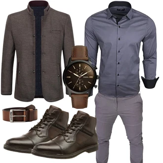 Cropped Outfit mit Grau/Blau/Dunkelgrau/Dunkelblau Casual Hemd/BusinessHemd/Business Hemd Baxboy "Elegant Business Outfit"
