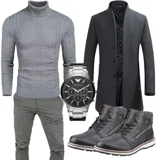 Outfit mit Dunkelgrau/Grau/Dunkelblau Strickmantel/Schmal Geschnittener Mantel/Wollfleece Mantel/Gehröck/Blazermantel/Kaschmir Mantel/Wintermantel Wollmantel YOUTHUP "Elegant Outfit"
