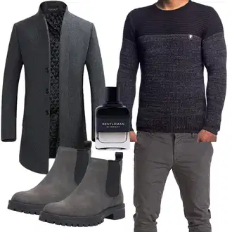 Outfit mit Dunkelgrau/Grau/Dunkelblau Strickmantel/Schmal Geschnittener Mantel/Wollfleece Mantel/Gehröck/Blazermantel/Kaschmir Mantel/Wintermantel Wollmantel YOUTHUP "Elegant Outfit"