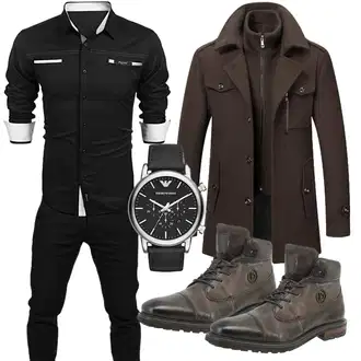 Zweiteilige Outfit mit Dunkelgrün/Dunkelbraun/Braun/Grau/Khaki YiJee "Elegant Outfit"