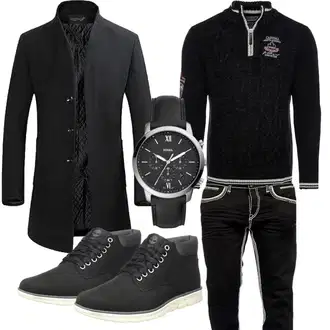 Party Outfits mit Schwarz Unkategorisiert Carisma, Schwarz/Dunkelgrau Gehröck/Kaschmir Mantel/Wollfleece Mantel/Wollmantel YOUTHUP "Elegant Outfit"