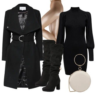Kombinacije za zimu bez ramienok sa Bijela/Bež/Zlatni Privjesak & torbica Kazar "Elegantan zimski outfit"