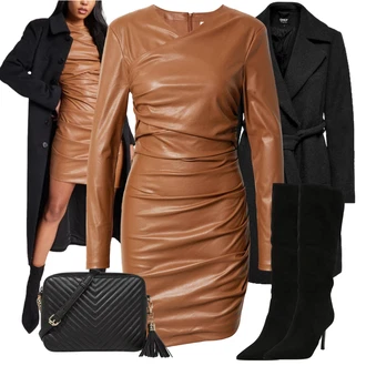 Mokri izgled Outfit sa Siva/Smeđa/Bež Haljina Veći Broj katy perry exclusive for about you "Elegantan zimski outfit"Look: Burleska, moderne, Mom, Rap, Sveučilišna, Mokri izgled, Preodjeven, cool