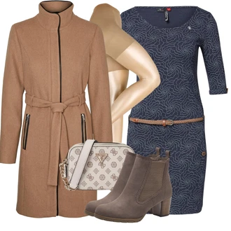 Outfit s Béžová/Hnědá/Tmavě hnědá/Šedá Kozačka Kožená bunda/Letní kotníková Kozačka/Kotníková Bota s Podšívkou/Zimní kotníková bota/Kožená kotníková bota MARCO TOZZI "Outfity na zimu"