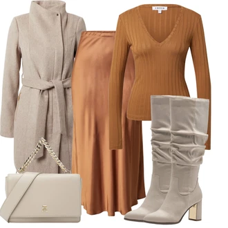 Outfity na zimu Áčkového Střihu s Hnědá/Béžová Edited "Módní zimní outfit"Look: Áčkového Střihu, Lesk, Krásný, Western, Old Money, Francouzské