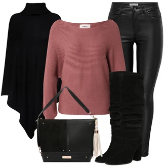 Slouchy Outfit s Černá Kozačka Na Podpatku/Kozačka nad Kolena/Dlouhá Kozačka/Bota se širokým nohavici/Špičatá Kozačka/Kozačka po Kolena Karolina Kurkova Originals "Módní zimní oblečení"