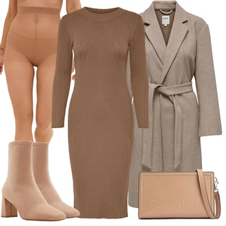 Outfit s Hnědá Zimní Pletené Šaty/Šaty na Podzim/Svetrové Šaty/Šaty S Rolákem/Dlouhé pletené šaty JdY "Elegantní zimní outfit"