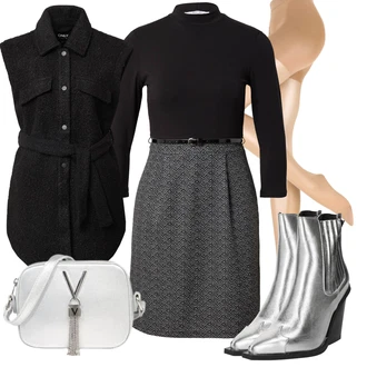 Outfity na zimu S páskem Ke kolenům s Černá/Tmavě šedá/Hnědá/Šedá Svetrové Šaty/Zimní šaty s dlouhým rukávem/Pletené Šaty/Šaty S Rolákem/Zimní Pletené Šaty/Business Šaty/Kancelářské šaty/Šaty S páskem About You "Elegantní zimní outfit"