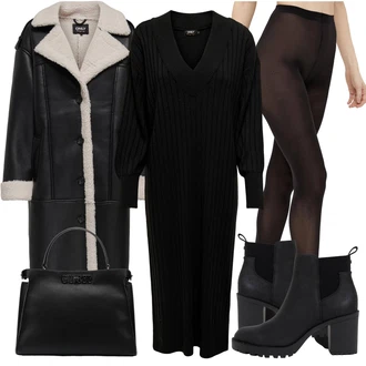 Outfity na zimu Dlouhé s Černá/Růžová/Bílá Taška Přes Rameno/Kancelářská Taška/Taška/Brašna/Obchodní Taška Guess "Elegantní zimní outfit"