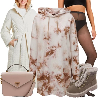 Zapínání na knoflíky Outfit s Hnědá/Zlatý/Oranžová Mikinové Šaty Noisy may "Elegantní zimní outfit"
