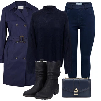 Outfit s Tmavě modrá/Modrá Taška Přes Rameno/Brašna/Sportovní Taška Přes Rameno/Malá Taška/Dopisová peněženka/Ledvinka DKNY "Elegantní zimní outfit"