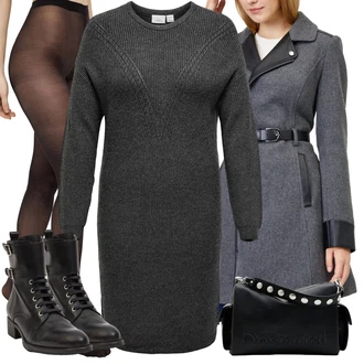 Outfit s Černá/Tmavě hnědá/Červená Vlněný punčocháč/Síťovaný punčocháč/Nylonová punčocha/Podpůrný punčocháč/Punčocháče Velká Velikost/Punčocháče Pieces "Elegantní zimní outfit"