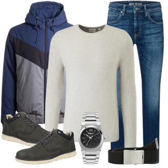 Stiefel Outfits mit Grau/Weiß Jeans MAC "Freizeit Outfit"