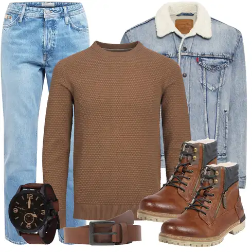 Braun/Beige/Dunkelbraun Schnürstiefelette/Gefütterte Stiefelette/Springerstiefel/Klassischer Stiefel/Wasserdichter Stiefel/Winter Stiefelette/Trekkingstiefel/Wattierte Stiefel/Winterschuh Mustang kombinieren