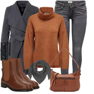 Outfit s Šedá/Tmavě šedá/Světle šedá Šál/Pokrývka hlavy Šátek na hlavu/Šátek/Bandana/Kruhový Šál About You "Každodenní vzhled"