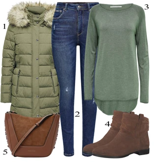 Denim outfits mit Temno modra/Modra Kavbojke z Razporkom/Usnjena Jakna/Usnjene Čevlje/Zimska jakna/Kavbojke na Poteg/Push up Kavbojke/Kavbojke Visokega Pasu/Kavbojke z Luknjo/Usnjene jakne/Ženske 7/8 Kavbojke/Gležnarji Only "Zimski outfit"