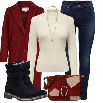 Outfit s Červená/Tmavě červená Přechodový Kabát/Blazerový Kabát/Kašmírový Kabát/Frock Kabát/Dlouhý kabát/Dlouhý Kabát/Midi Kabát/Letní Kabát/Trenčkot/Vintage Kabát/Vlněný Kabát/Zimní Kabát Vlněný kabát Vila "Stylový zimní outfity"