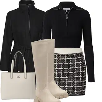Outfit s Černá/Tmavě šedá Zimní Kabát Vlněný kabát/Kašmírový Kabát/Kabát se Zipem/Scuba Kabát/Vlněný Fleecový Kabát/Midi Kabát VERO MODA "Pohodlné zimní outfity"